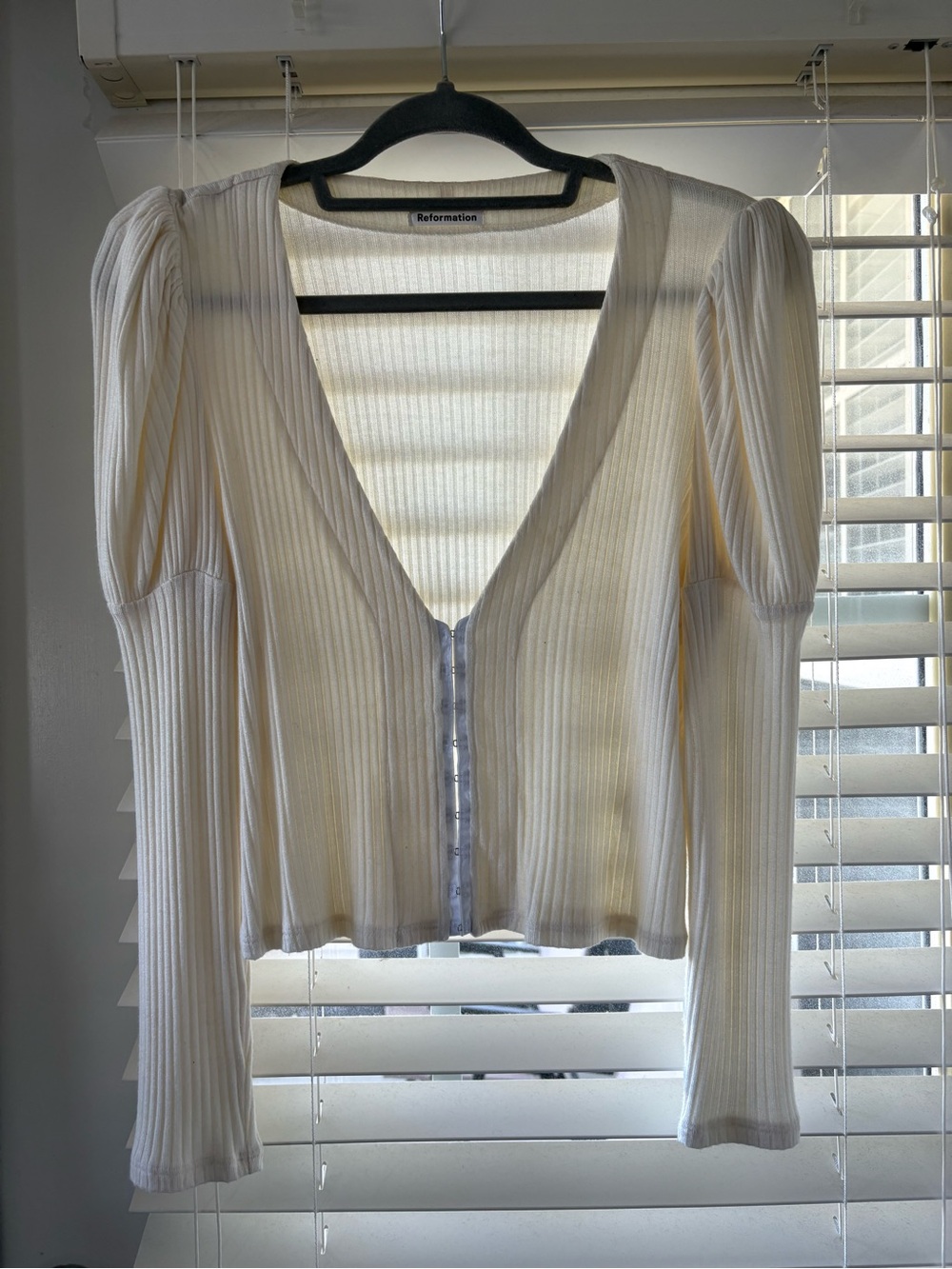 Reformation Ivory Ribbed Button-Front cardigan